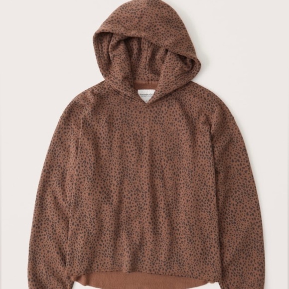 ABERCROMBIE & FITCH Soft AF Collection Cutoff Hoodie (Brown/Black Animal Print) - Picture 1 of 5